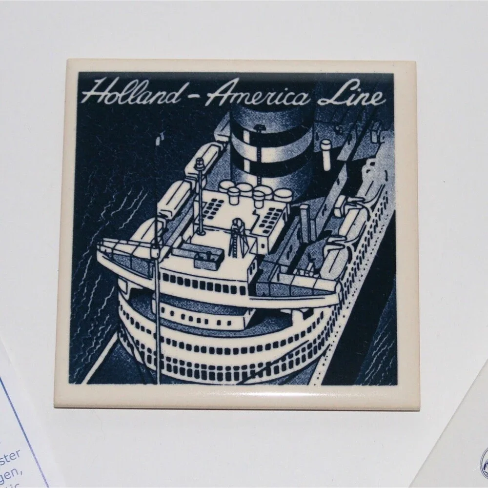 Holland America Line coaster tile ceramic Cruise Ship blue Delft in box COA